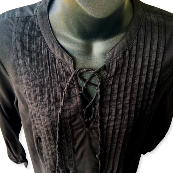 🌸 4/$50🌸 Black Lace-Up Tunic with Pleating Details - Picture 1 of 10